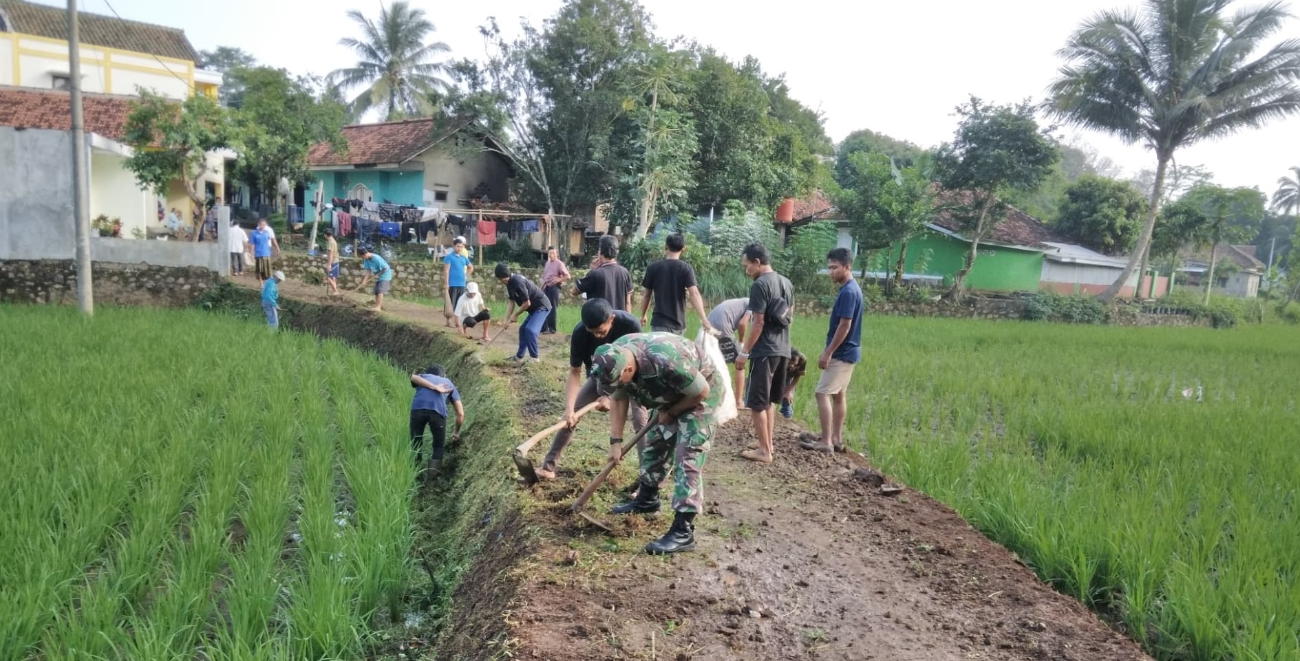 PELTU EDWIN TURUN TANGAN, BANTU MASYARAKAT BERSIHKAN JALAN DESA SUKAMAJU DARI SAMPAH