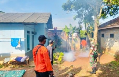 Cegah Demam Berdarah, Sertu Syukri Pimpin Aksi Fogging di Pemukiman Warga Desa Kertamukti