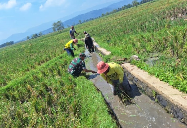 Sokong Ketahanan Pangan, Peltu Tatang Ajak Warga Hegarmanah Normalisasi Saluran Irigasi